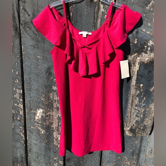 NWT Boston Proper Off the Shoulder Mini Dress Red Berry Medium - Picture 2 of 6